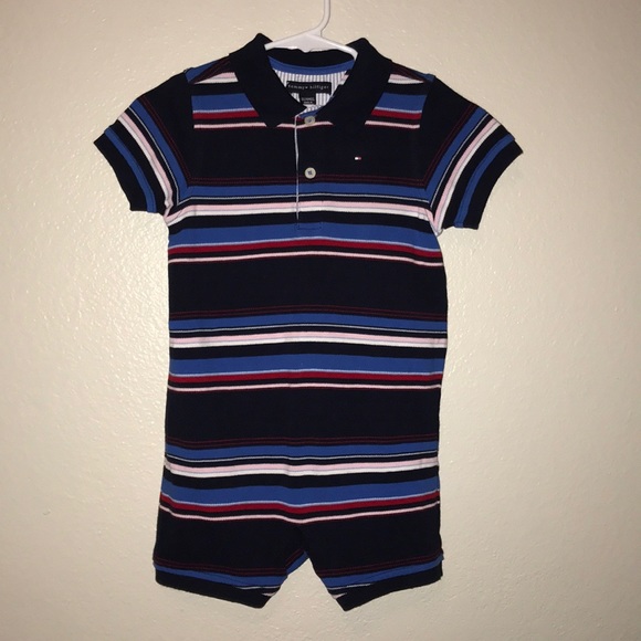 Tommy Hilfiger Other - Tommy Hilfiger Navy Red Striped Polo Romper 18-24